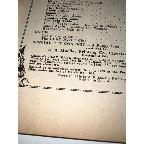 Children's Play Mate Vintage Magazine THANKSGIVING  November 1939 - Picture 4 of 12